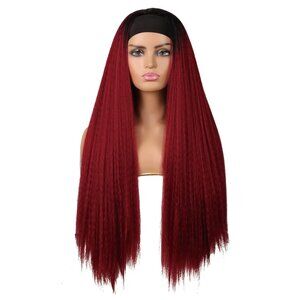 [28 INCH] Red Kinky Straight Headband Wig